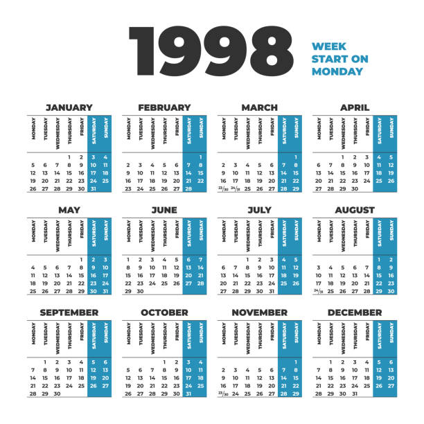 istock Historic vector calendar of 1998. Start on Monday 1323283106