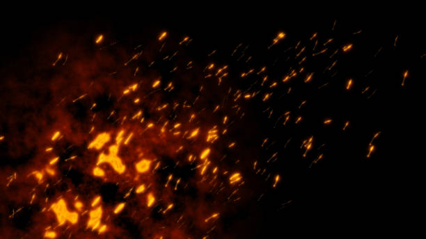 istock Burning red hot flying sparks fire from left to right in the night sky. Beautiful abstract background flying wing shape on black background. The particle like a lot of insects or bugs. 1323283856