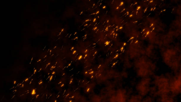 istock Burning red hot flying sparks fire from left to right in the night sky. Beautiful abstract background flying wing shape on black background. The particle like a lot of insects or bugs. 1323283877