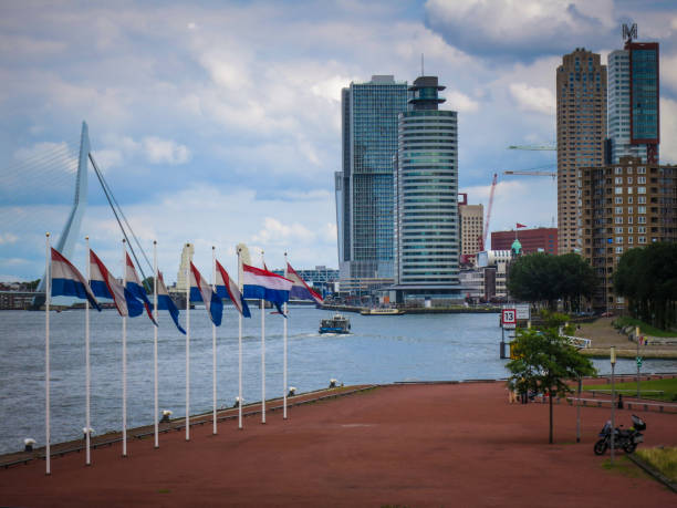 Netherlands Dutch flags in Rotterdam harbour port