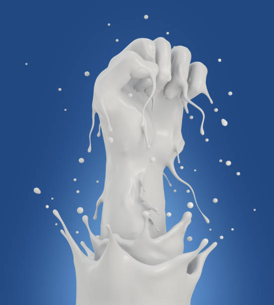 istock 3D rendering of milk splash in strong hand shape concept, Clipping path 1323289272