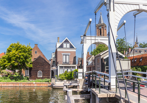 Historic white bridge over the river Vecht in Loenen, Netherlands