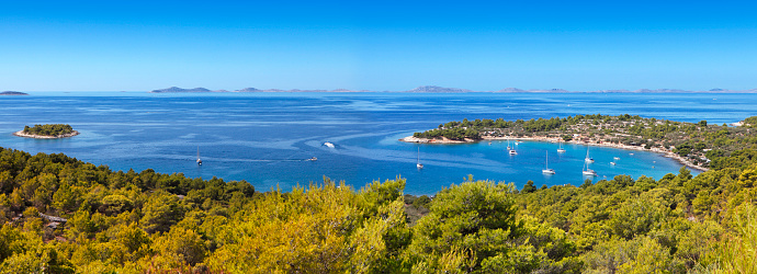 Panoramic view of Kosirina Beach at Murter island in Croatia