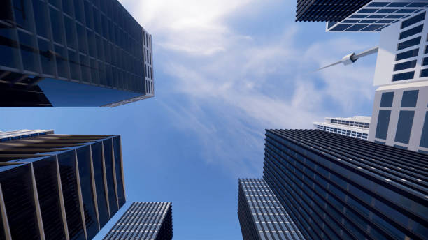 istock low angle view of the skyscrapers 3d rendering building . 1323292765
