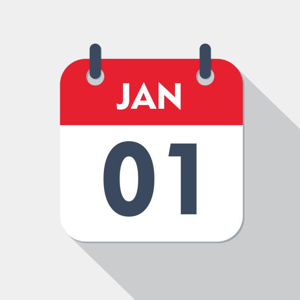 illustrations, cliparts, dessins animés et icônes de icône du calendrier quotidien - 1er janvier - voeux 2024