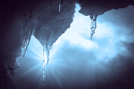 Snow and ice formations in the sunlight