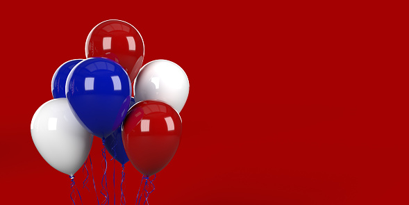 Background with balloons. Design element for greeting card, invitation or promo banner. 3d render