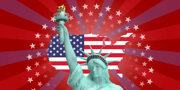 istock Holiday clebration gift card with USA national flag map 1323312222