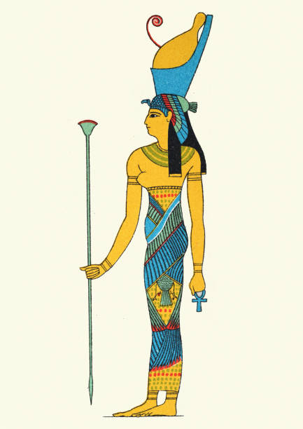 ilustraciones, imágenes clip art, dibujos animados e iconos de stock de figura divina del antiguo egipto de una mujer con vestido de la corbata de kalasiris - traje de reina egipcia