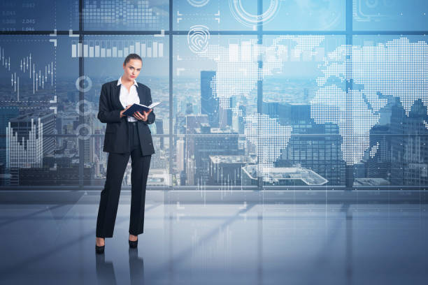 istock Woman with planner in modern panoramic office 1323312601
