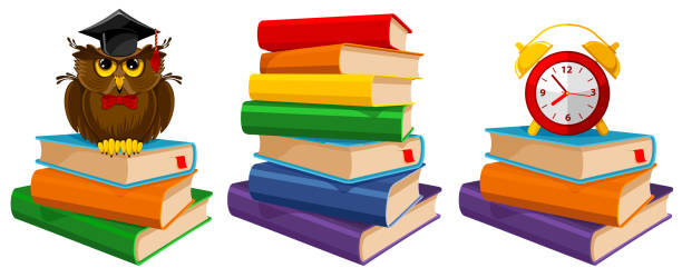 ilustrações de stock, clip art, desenhos animados e ícones de colorful books set - stack of books