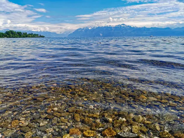 Photo of the Geneva Lake in Lausanne Switzerland Europe