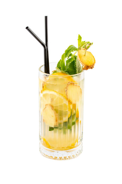 istock Lemonade with lemon and ginger on a white background. Isolated 1323319560