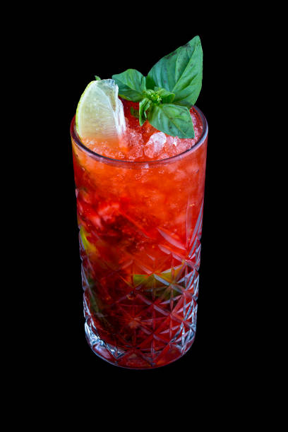 istock Strawberry summer lemonade on a black background. Isolated 1323319654