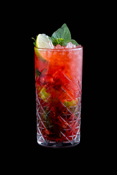 istock Strawberry summer lemonade on a black background. Isolated 1323319729