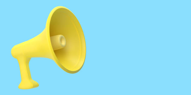 istock Yellow loudspeaker, shout, megaphone on a blue background 1323320441