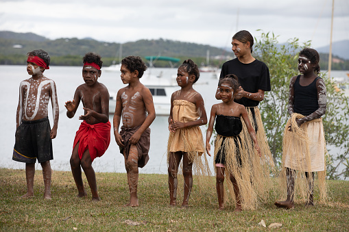Cooktown, Queensland, Australia. 13th of June 2021. A re-enactment celebrating the 250th anniversary of the british first contact with Australian indigenous peoples in Cooktown Australia.