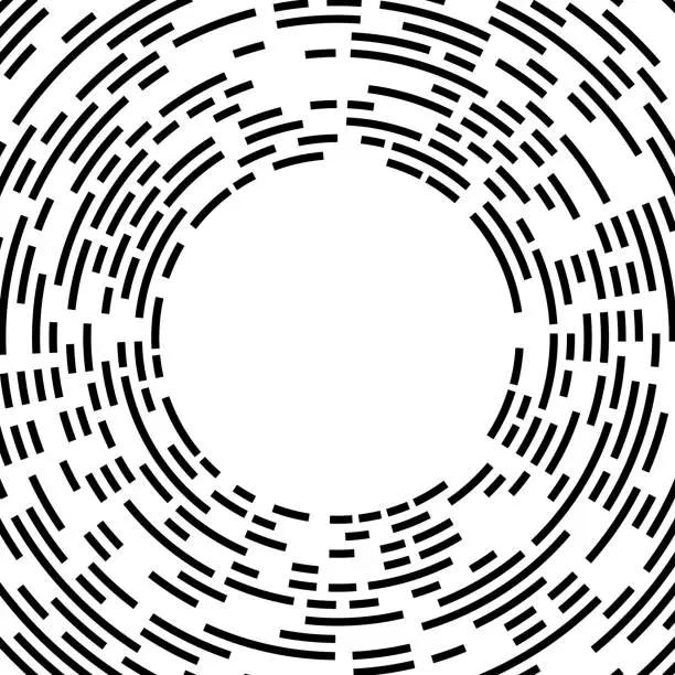 Vector illustration of Orbital digital lines in concentric circles around copy space. On white.