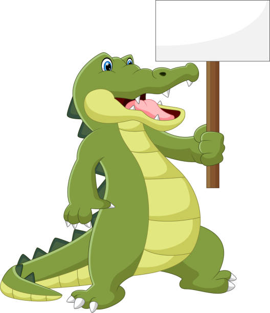 illustrations, cliparts, dessins animés et icônes de dessin animé crocodile mignon tenant signe vierge - 2651