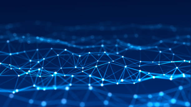 istock Digital dynamic cyber wave. Abstract futuristic blue background with dots and lines. Big data visualization. 3D rendering. 1323327040