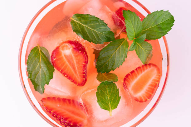 istock Refreshing strawberry mint drink. Close-up. Flat lay. 1323327864