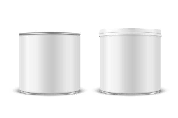 istock Vector 3d Realistic Blank White Metal Tin Can, Canned Food, Potato Chips Packaging With Lid Set Isolated On White Background. Small Size. Design Template, Mockup. Front View 1323328392