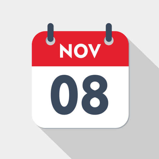 ilustraciones, imágenes clip art, dibujos animados e iconos de stock de icono del calendario diario - 8 de noviembre - calendar time deadline autumn