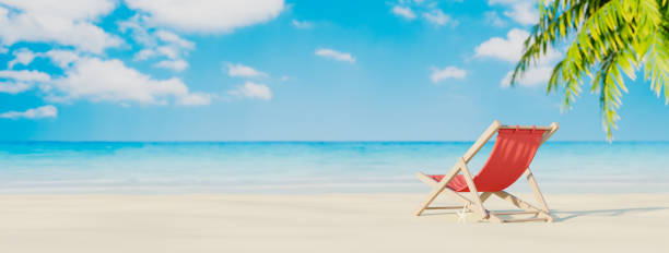 istock Red beach chair on the tropical island. Summer vacation concept 3d render 1323331499