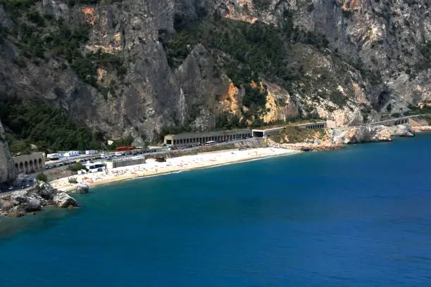 Aerial view of saracens beach near Varigotti village, Liguria, Italy