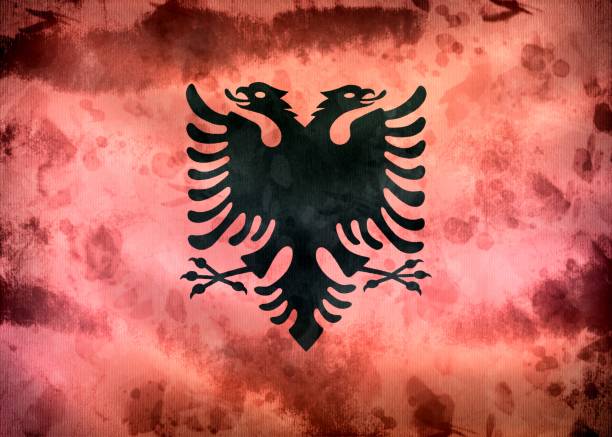 istock Albania flag - realistic waving fabric flag 1323334643