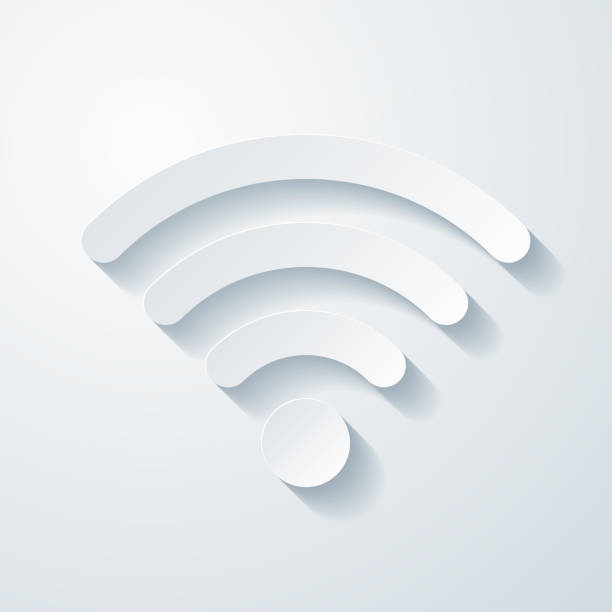 ilustraciones, imágenes clip art, dibujos animados e iconos de stock de wifi. icono con efecto de corte de papel sobre fondo en blanco - wireless technology