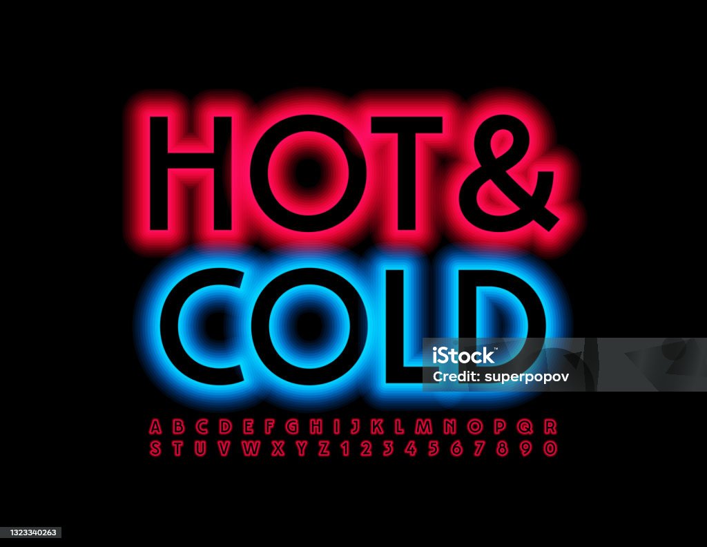 Vector Concept Sign Hot And Cold Bright Neon Alphabet Letters And Numbers  Set Stock Illustration - Download Image Now - Istock