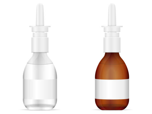 Glass medical bottle set Glass medical bottle set on a white background. Vector illustration. nasal spray stock illustrations