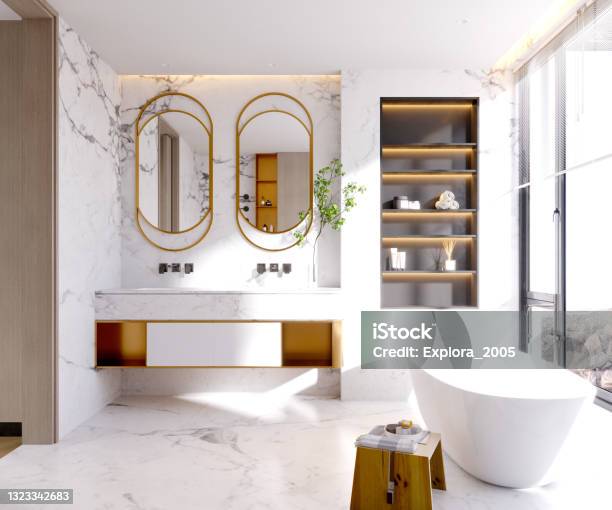 3d Render Of Luxury Bathroom Stock Photo - Download Image Now - Bathroom, Modern, Spa