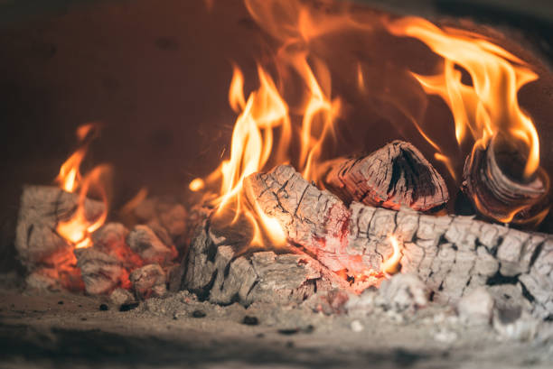 bbq fire is in the oven