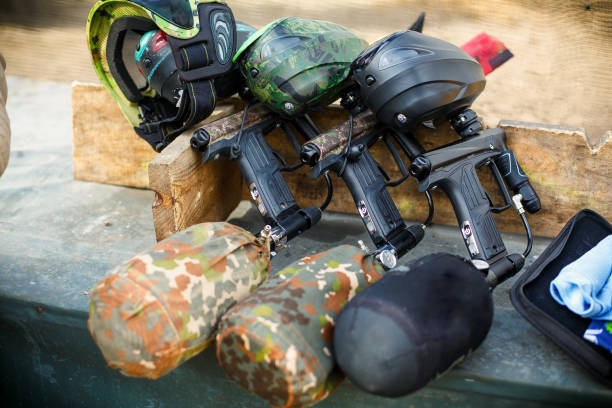 istock three paintball markers stand in a row 1323351848