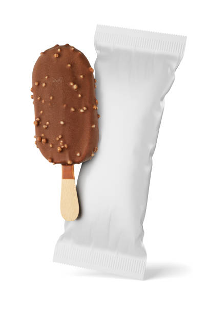 istock Chocolate popsicle with nuts and clean package isolated. 3D rendering and photo. 1323352079