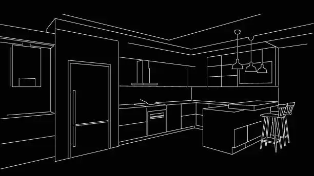 Vector illustration of Kitchen sketch design