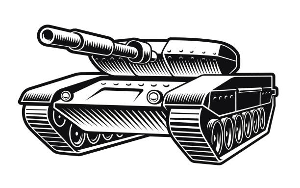 black and white vector illustration of a tank black and white vector illustration of a tank isolated on white background armored tank stock illustrations
