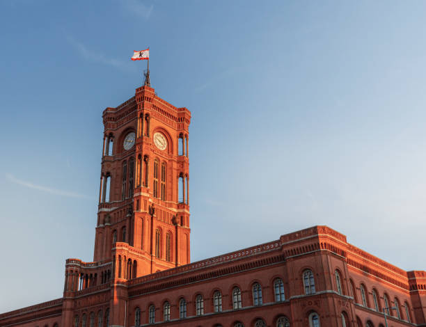 Berlin Town Hall (Rotes Rathaus) and Berlin Flag - Berlin, Germany