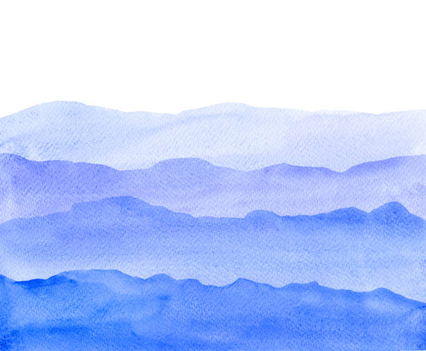 istock Watercolor hand drawn illustration with blue and violet waves mountains. 1323354886