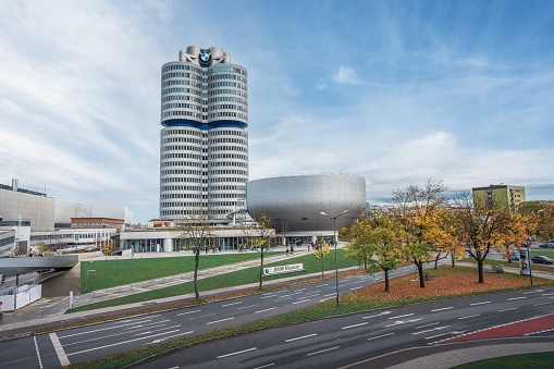 Munich, Germany - Nov 02, 2019: BMW Headquarters and BMW Museum - Munich, Germany