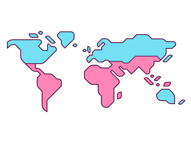 Global North and Global South map Simplified world map with Global North and Global South divide. Modern flat vector infographic, clip art illustration. colonies map stock illustrations