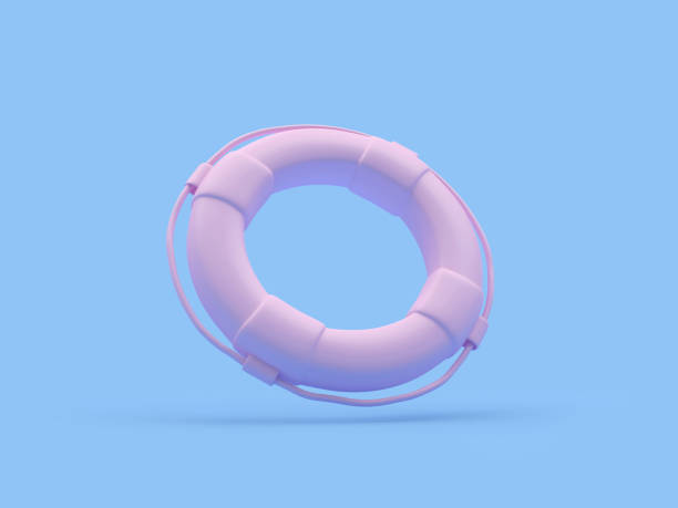 istock Pink lifebuoy on blue. 1323358780