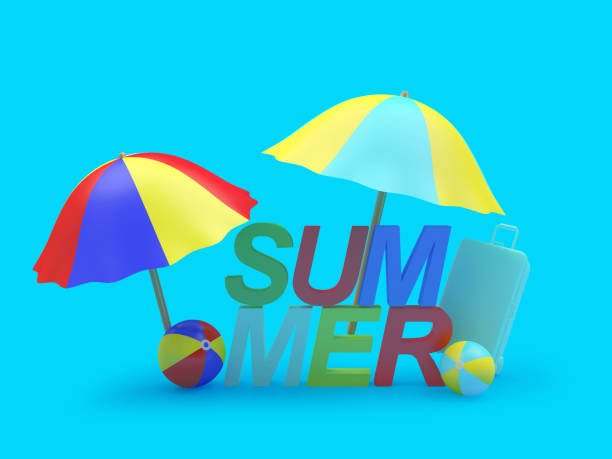 istock Colorful text Summer with beach umbrellas and balls 1323358955