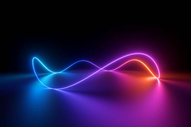 물결 모양의 선으로 3d 렌더링, 추상적 인 배경. 자외선 스펙트럼의 빛나는 핑크 블루 레드 네온 라이트 - fluorescent 뉴스 사진 이미지