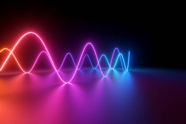 istock 3d render, abstract pink blue neon background with wavy line glowing in ultraviolet spectrum 1323359075