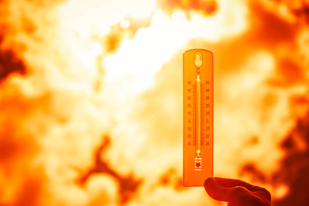 istock Thermometer at hot temperatures in front of the background 1323360428