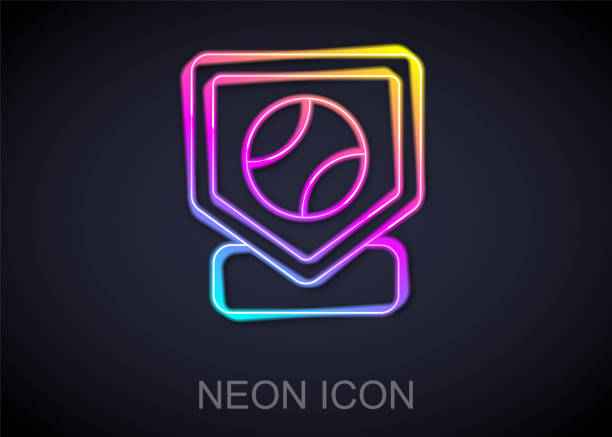 Glowing neon line Baseball base icon isolated on black background. Vector Glowing neon line Baseball base icon isolated on black background. Vector. baseball-scorecard stock illustrations
