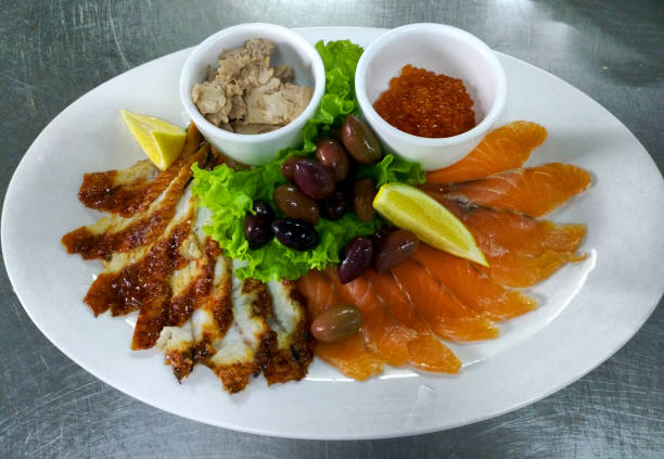 plate with seafood and olives